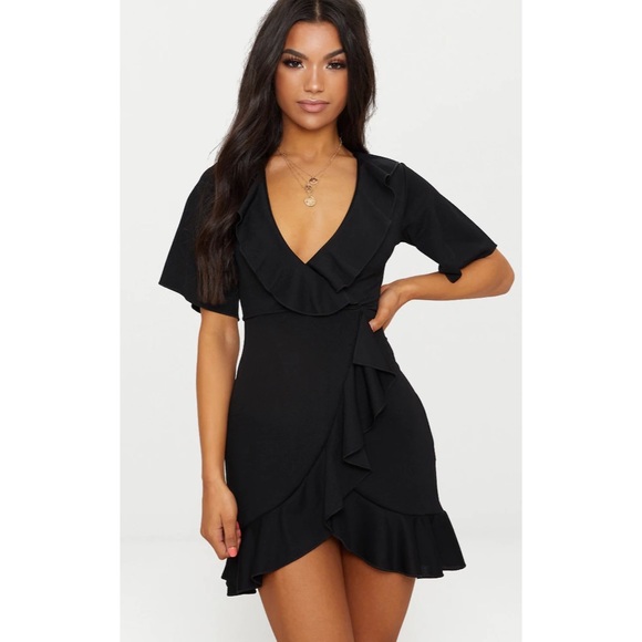 PrettyLittleThing Dresses & Skirts - Fit and Flare Ruffle Skater Black Dress